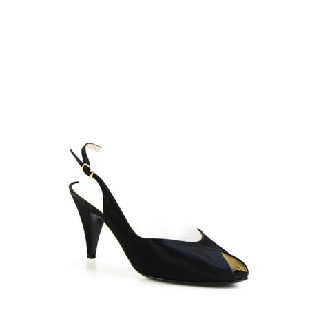 Pre-owned|Bruno Magli Womens Satin Open Toe Slingbacks High Heels Black Size 9.5