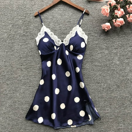 

Miayilima Nightgowns & Sleepshirts For Women Casual Home Suspender Nightgown Lace Decoration Polka Dot Print Nightgown Size M