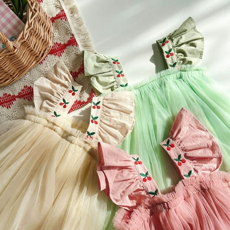 PEASKJP Maxi Dress Toddler Girls Sleeveless Boho Ruffled Floral Printed Flowy A-Line Dress Pink 12-18 Months