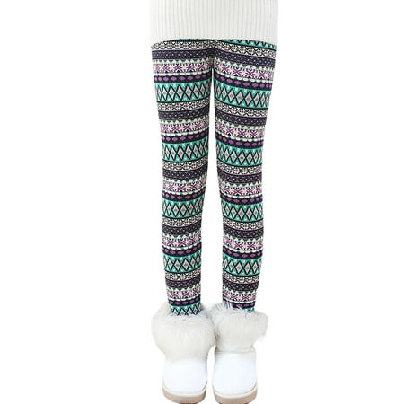 

BULLPIANO 2-12T Girl Leggings Footless Fleece Lined Warm Winter Leggings Skinny Tights Stretchy Printing Full Length Legging Pants