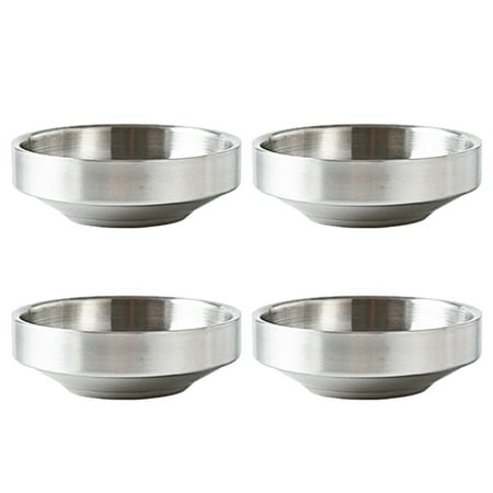 4pcs Double-deck Bowls Kimchi Bowls Stainless Steel Seasoning Bowls Sauce Bowls
