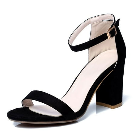 IELGY Women s Versatile Roman high heels One-word buckle Simple Frosted Heel