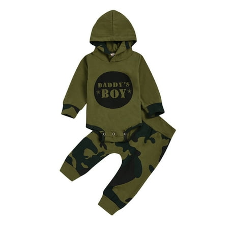 2Pcs Newborn Baby Outfits Letter Print Hooded Long-Sleeves Rompers + Camouflage Casual Pants for Toddlers Boys Girls
2Pcs Newborn Baby Outfits Letter Print Hooded Long-Sleeves Rompers + Camouflage Casual Pants for Toddlers Boys Girls
