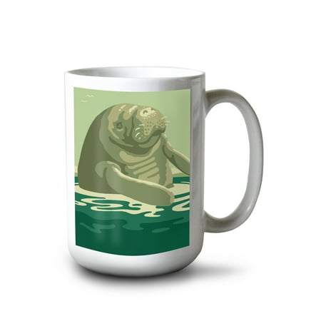 15 fl oz Ceramic Mug Manatee In Water Dishwasher & Microwave Safe