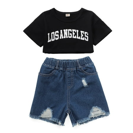Toddler Baby Girls Outfits Short Sleeve Round Neck Letter Print T-shirt Top +Ripped Jeans 2Pcs Clothes Set 12-24 Months Black
Toddler Baby Girls Outfits Short Sleeve Round Neck Letter Print T-shirt Top +Ripped Jeans 2Pcs Clothes Set 12-24 Months Black