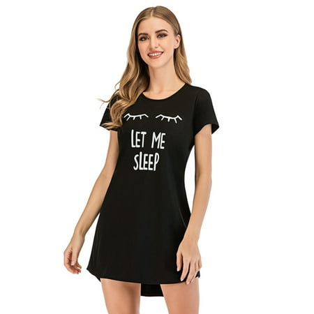 

Women s Nightgown Cotton Novelty Sleepshirts Crew Neck Short Sleeve Sleep Shirt Loose Comfy Pajama Sleepwear Short Sleeve Letter Print Oversized Henley Lounge Nightshirt Pajamas S-XXL Black