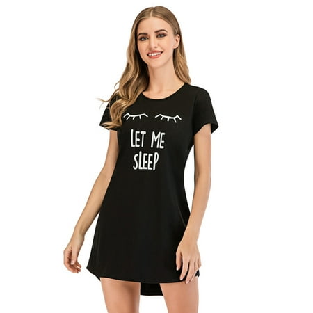 Women Letter Printed Short Sleeve Sleepshirt Round Neck Hip Length Nightdress Loungwear Pajamas Dress Cotton Comfy Summer Ladies Sleepwear Gown S-XXL Let Me Sleep Black
Women Letter Printed Short Sleeve Sleepshirt Round Neck Hip Length Nightdress Loungwear Pajamas Dress Cotton Comfy Summer Ladies Sleepwear Gown S-XXL Let Me Sleep Black