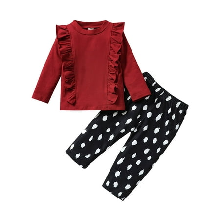 Canrulo Autumn Infant Baby Girls Casual Outfits Long Sleeve Ruffle Pullover Tops+ Spot Print Pants Set Wine Red 18-24 Months
Canrulo Autumn Infant Baby Girls Casual Outfits Long Sleeve Ruffle Pullover Tops+ Spot Print Pants Set Wine Red 18-24 Months