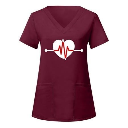 Heart Printed Working Uniform Womens Short Sleeve V Neck Heart Printed Top Working T shirts Blouse Pockets Scrubs Top Working Uniform Nurses
Heart Printed Working Uniform Womens Short Sleeve V Neck Heart Printed Top Working T shirts Blouse Pockets Scrubs Top Working Uniform Nurses