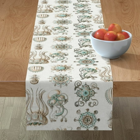 Table Runner Haeckel Lithograph Jellyfish Vintage Sea Creatures Cotton Sateen