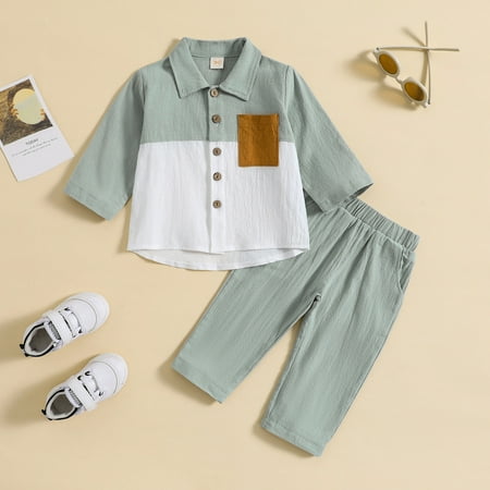 Toddler Boys Outfit Sets Cotton Linen Color Block Long Sleeve Button Down Shirt Solid Pants Two-Piece Casual Suits
Toddler Boys Outfit Sets Cotton Linen Color Block Long Sleeve Button Down Shirt Solid Pants Two-Piece Casual Suits
