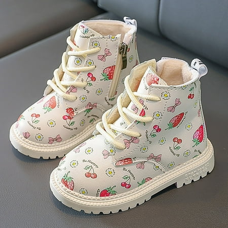 

CAICJ98 Toddler Shoes Sweetheart Strawberry Girls Short Boots Autumn and Winter New Girls Plush Cotton Leather Boots Girls Heel Boots (White 24)