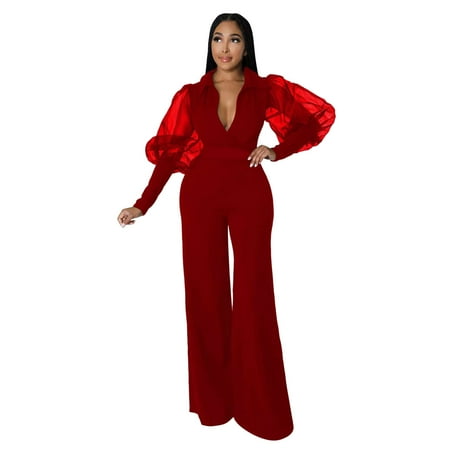 SEMIMAY Womens Jumpsuits Long Sleeve Mesh V Neck Casual Style Long Sleeve Rompers Wide Jumpsuits
SEMIMAY Womens Jumpsuits Long Sleeve Mesh V Neck Casual Style Long Sleeve Rompers Wide Jumpsuits
