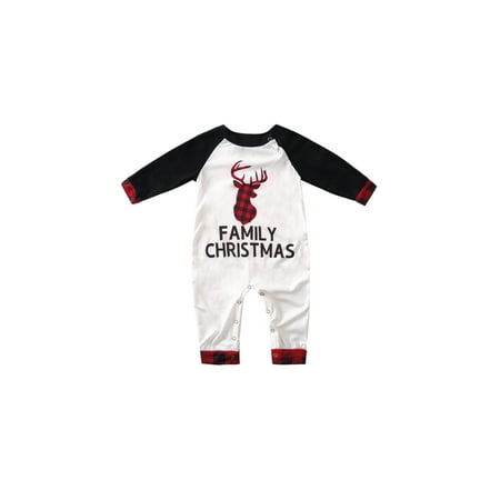 Biekopu Matching Family Christmas Pajamas Deer Raglan Tops + Plaid Pants