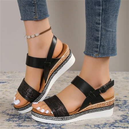 ZHELIYO Women s sandals Ladies Fashion Lines Print Leather Open Toe Buckle Sloping Heel Thick Sole Sandals Black 7
ZHELIYO Women s sandals Ladies Fashion Lines Print Leather Open Toe Buckle Sloping Heel Thick Sole Sandals Black 7