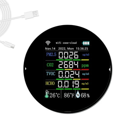 Yabuy Wifi Portable Air Quality Meter 7in1 PM2.5 CO2 TVOC HCHO AQI Humidity Tester Color Display Carbon Dioxide Detector Support Cellphone APP Control with Calendar Function
Yabuy Wifi Portable Air Quality Meter 7in1 PM2.5 CO2 TVOC HCHO AQI Humidity Tester Color Display Carbon Dioxide Detector Support Cellphone APP Control with Calendar Function