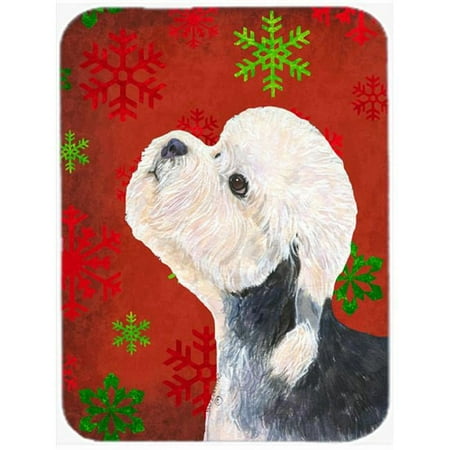 Dandie Dinmont Terrier Red Snowflakes Christmas- Glass Cutting Board - Large