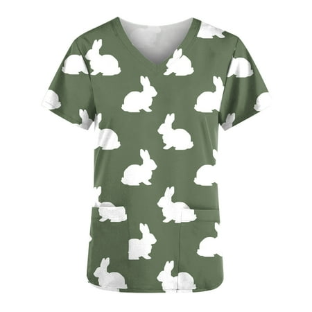 Easter Womens Nurse Uniforms Trendy Bunny Print Eggs Graphic V Neck T Shirts Scrub Tops Working Uniforms with Pockets
Easter Womens Nurse Uniforms Trendy Bunny Print Eggs Graphic V Neck T Shirts Scrub Tops Working Uniforms with Pockets