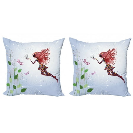 Butterfly Throw Pillow Cushion Cover Pack of 2 Butterfly Winged Flower Built in Silhouette of Fairy and Dandelion with Tall Stem Zippered Double-Side Digital Print 4 Sizes Multicolor by Ambesonne 
Butterfly Throw Pillow Cushion Cover Pack of 2 Butterfly Winged Flower Built in Silhouette of Fairy and Dandelion with Tall Stem Zippered Double-Side Digital Print 4 Sizes Multicolor by Ambesonne