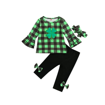 LSFYSZD Baby Girls 3PCS Pants Suit Long Sleeve Clover Plaid Printed Tops Long Calf Bow Pants Bow Headband Set
LSFYSZD Baby Girls 3PCS Pants Suit Long Sleeve Clover Plaid Printed Tops Long Calf Bow Pants Bow Headband Set