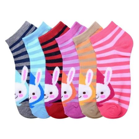 6-PACK Women s Comfort Low Cut Spandex Socks Cute Rabbit Patterned 2-3