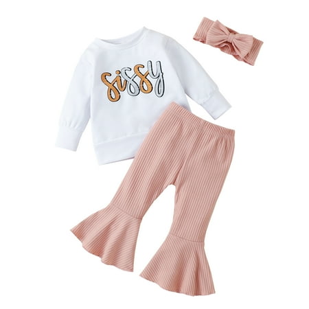 Bagilaanoe 3pcs Toddler Baby Girl Long Pants Set Letters Print Long Sleeve Pullovers Tops Ribbed Flared Trousers Headband 12M 18M 24M 3T 4T 5T Kids Casual Fall Outfits
Bagilaanoe 3pcs Toddler Baby Girl Long Pants Set Letters Print Long Sleeve Pullovers Tops Ribbed Flared Trousers Headband 12M 18M 24M 3T 4T 5T Kids Casual Fall Outfits
