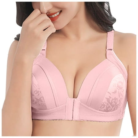 

Mlqidk Women s Front Closure Wireless Bra Full Cup Bras for Women No Underwire Push Up Shaping Wire Free Everyday Bra Pink XL