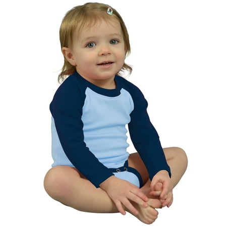 Interlock Long Sleeve Raglan Bodysuit Sky/Navy 6-12 m