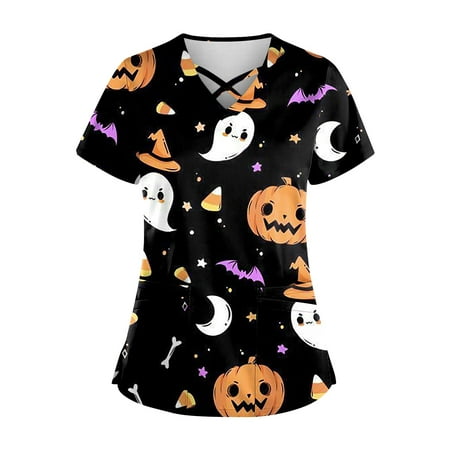 Bazyrey Womens Halloween Scurb Tops Plus Size Hallowen Printed Scrub Working Uniform Tops For Women Cross V-Neck Short Sleeve Fun T-Shirts Workwear Tee With Pockets Black 2XL
Bazyrey Womens Halloween Scurb Tops Plus Size Hallowen Printed Scrub Working Uniform Tops For Women Cross V-Neck Short Sleeve Fun T-Shirts Workwear Tee With Pockets Black 2XL