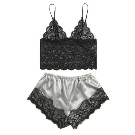 Women Sexy Satin Pajama Sets Lace Trim Cami and Shorts Two Piece Straps Bralette and Panty Sleepwear
Women Sexy Satin Pajama Sets Lace Trim Cami and Shorts Two Piece Straps Bralette and Panty Sleepwear