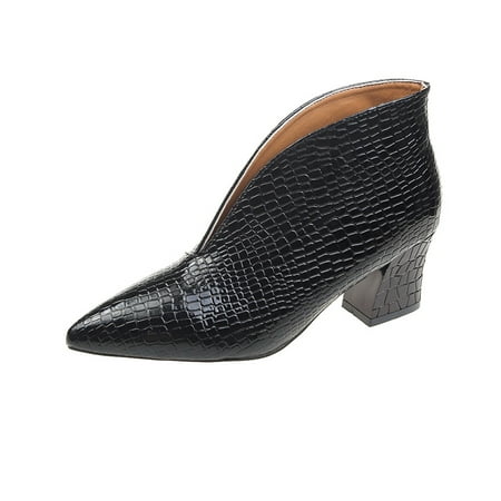 Women‘s Faux Croc Embossed V Mouth Chunky Heeled Pumps Pointed Toe Short Boots
Women‘s Faux Croc Embossed V Mouth Chunky Heeled Pumps Pointed Toe Short Boots