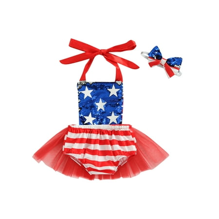 Baby Girl Independence Day Jumpsuit 4th of July Stars Stripes Printed Skirts Casual Sleeveless Halter Rompers and Bow Headband
Baby Girl Independence Day Jumpsuit 4th of July Stars Stripes Printed Skirts Casual Sleeveless Halter Rompers and Bow Headband