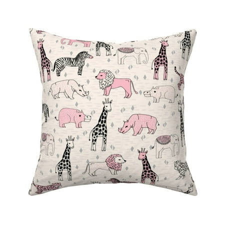 Jungle Animals Pink Safari Throw Pillow Cover w Optional Insert by Roostery