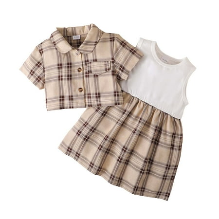 Kucnuzki Infant Baby Girl Clothes 18 Months Summer Dress Sets 24 Months Short Sleeve Checkboard Prinst Shirt Top + Sleeveless Dress 2PC Sets Khaki
Kucnuzki Infant Baby Girl Clothes 18 Months Summer Dress Sets 24 Months Short Sleeve Checkboard Prinst Shirt Top + Sleeveless Dress 2PC Sets Khaki