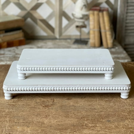 2/Set Beaded White Wood Platters