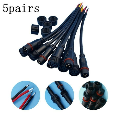 5 Pairs IP65 Waterproof 2/3-Pin 22AWG Wire LED Male and Female Cable Connector