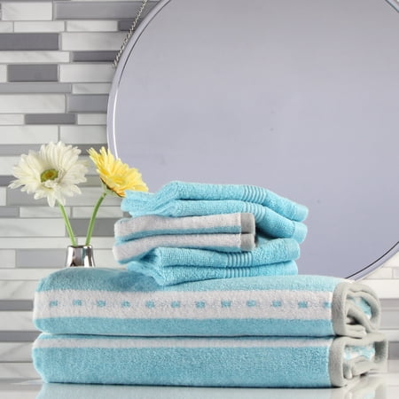 Freshee 8-Piece Bath Set with Intellifresh Technology, Aqua Stripe