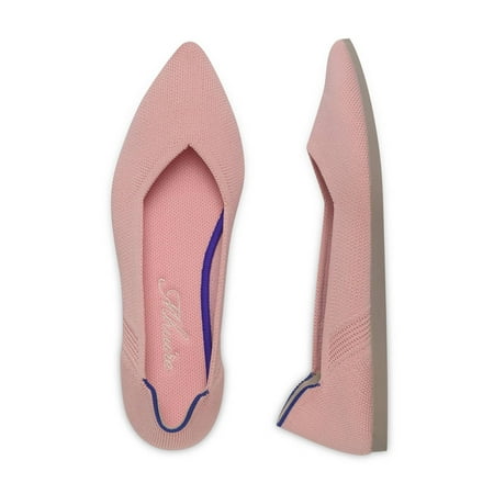 Zhabtuc Women s Knit Flats Pointed Toe Breathable Knit Ballet Flats Shoes Pink Size 8.5