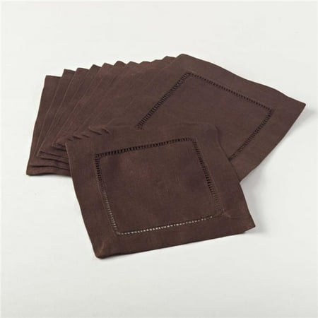 6 in. Everyday Square Hemstitch Cocktail Napkin - Chocolate Set of 12