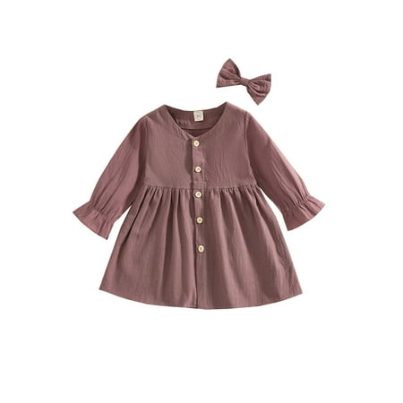 MISOWMNJOY Toddler Girls Cute Dress Long Sleeve V-Neck Button Down Dress with Hair Bow 2PCS Outfits
MISOWMNJOY Toddler Girls Cute Dress Long Sleeve V-Neck Button Down Dress with Hair Bow 2PCS Outfits