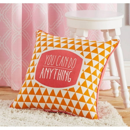 Better Homes and Gardens You Can Do Anything, Orange and Pink Inspirational Pillow with Binding