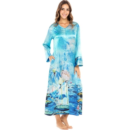 Alexander Del Rossa Womens Robe Watercolor Raindrops Medium