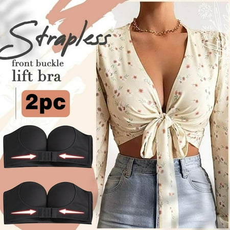 Wome 2PC Strapless Non-Slip Adjustment Rimless Dress Bra
