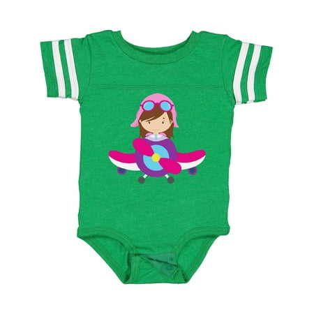 Inktastic Pilot Girl Airplane Plane Flying Brown Hair Gift Baby Girl Bodysuit