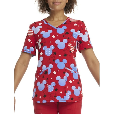 Scrubstar Women s Disney American Mickey V-Neck Print Scrub Top WM22T745LB