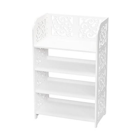 SALE CLEARANCE Wood-plastic Board Four Tiers Carved Shoe Rack White A