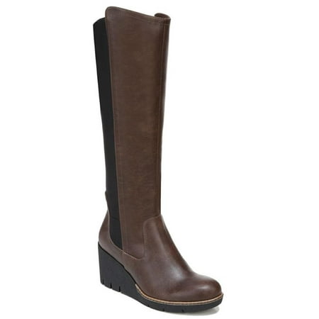 Dr. Scholl s Womens Lindy Leather Knee-High Wedge Boots
