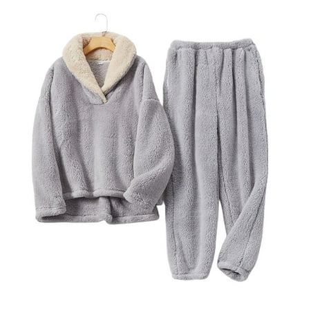 Pajama Sets Woman Fluffy Pijama Suit with Pants Thick Warm Fleece Home Clothes