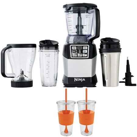 Ninja BL491 Nutri Auto-iQ 1200 Watts Compact System 6-Speed Blender - Black\/Silver With 2 x Copco Eco First Tumbler 24 Ounce Togo Cup Mug - Orange