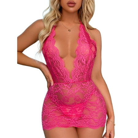 Shakub Womens Halter Neck Lace Lingerie Sexy Backless Sheer Deep V Underwear Thongs G-string Nightwear Sleepwear
Shakub Womens Halter Neck Lace Lingerie Sexy Backless Sheer Deep V Underwear Thongs G-string Nightwear Sleepwear